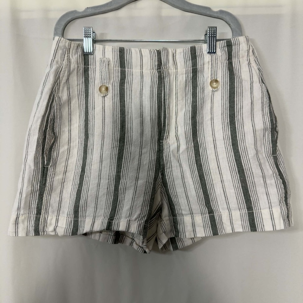 Anthropologie Women's Sz 6 Ivory Gray Striped Linen Blend Shorts Coastal Preppy